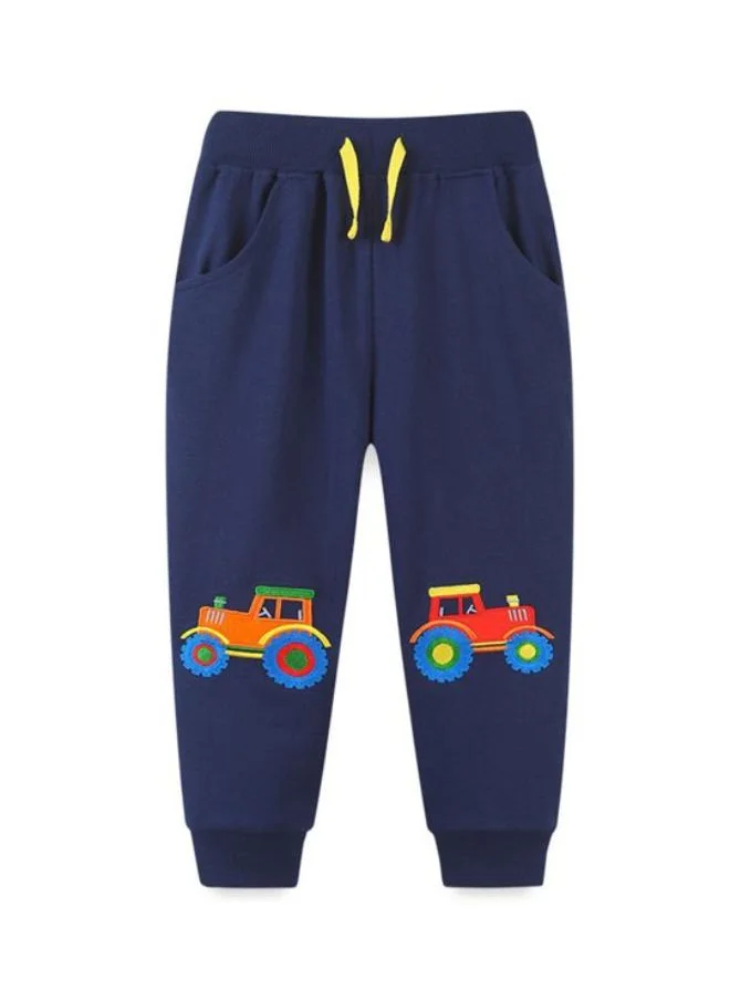 YUNIQEE Navy Blue Regular Fit Mid Rise Printed Trackpant