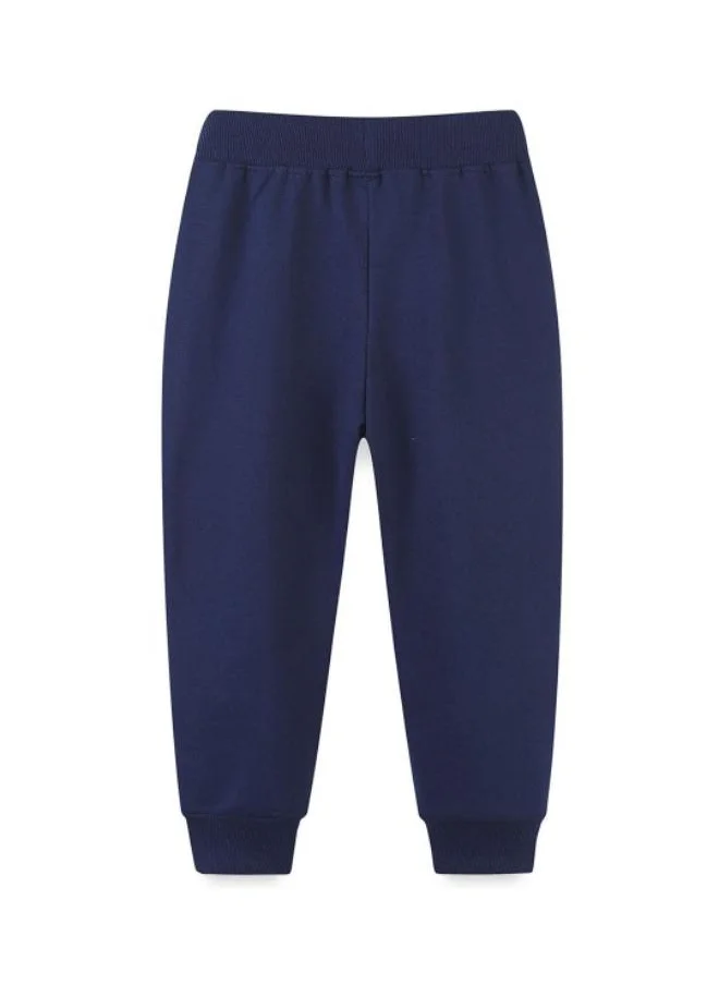YUNIQEE Navy Blue Regular Fit Mid Rise Printed Trackpant