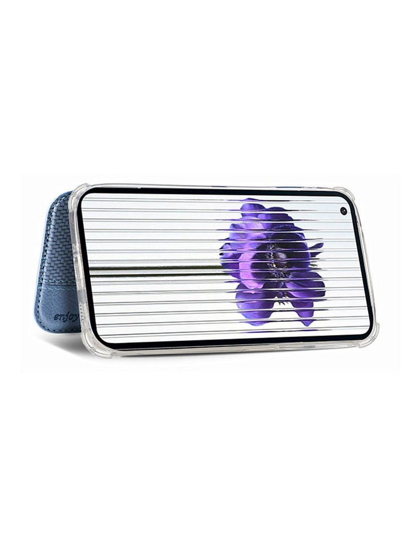 Nothing Phone 1 Case Clear Protective Case TPU Bumper Ultra Thin Slim Fit Anti-Scratch Shockproof PU Leather Flip Wallet Stand Sucker Cover for Nothing Phone (1) Transparent back, Blue - Image 4