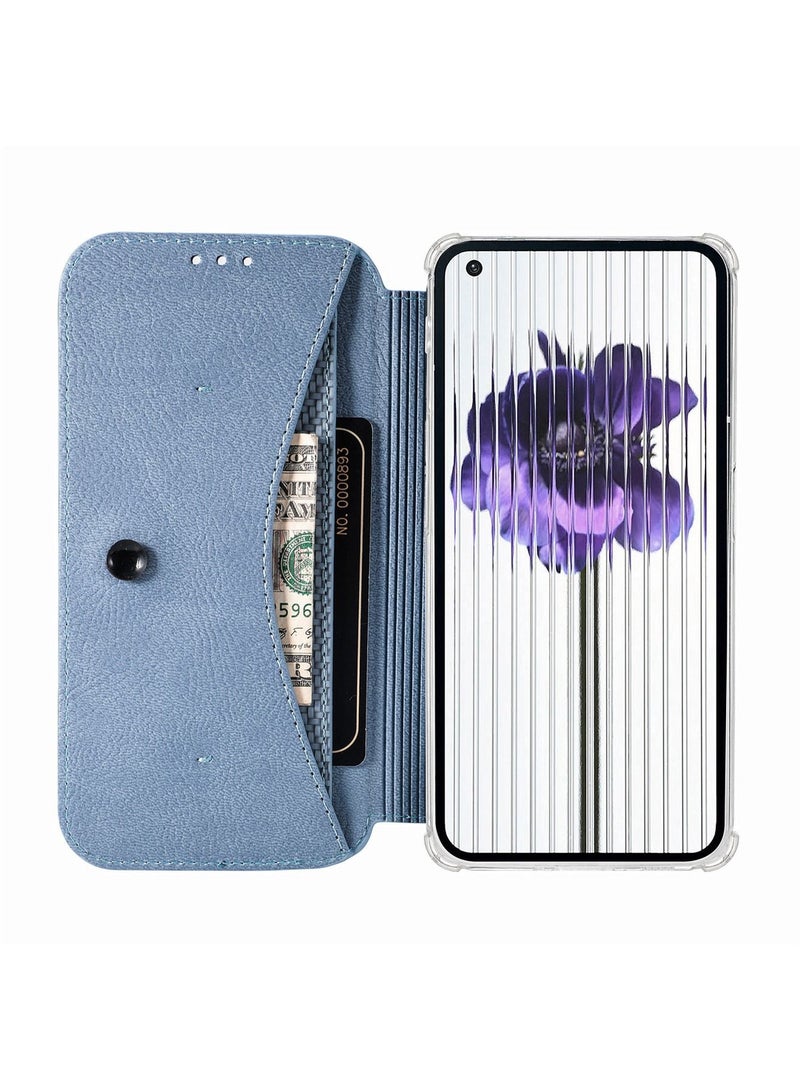 Nothing Phone 1 Case Clear Protective Case TPU Bumper Ultra Thin Slim Fit Anti-Scratch Shockproof PU Leather Flip Wallet Stand Sucker Cover for Nothing Phone (1) Transparent back, Blue - Image 2