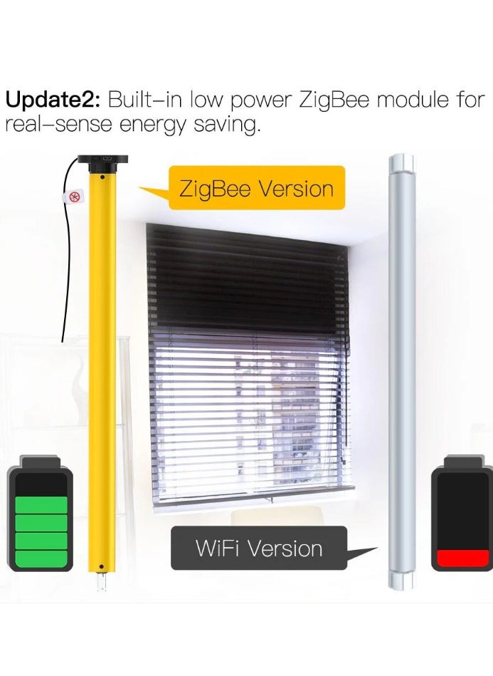 Automatic 25mm Smart ZigBee Tubular Roller Blinds Motor DC Lithium Battery Powered Built-in Receiver RF433 Remote Control for 38mm Tube Smart Life App Wireless Remote Control Voice Control with Alexa