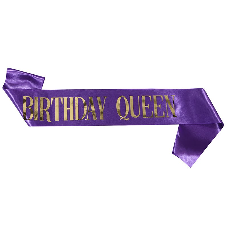 Birthday Queen Sash Satin Gold Belt Purple Gold