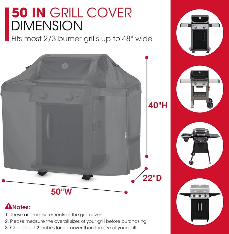 Unicook Grill Cover for Outdoor Grill, 50 Inch, Heavy Duty Waterproof BBQ Cover, Fade Resistant, Wind Resistant, Easy Cleaning, Gray - Image 2