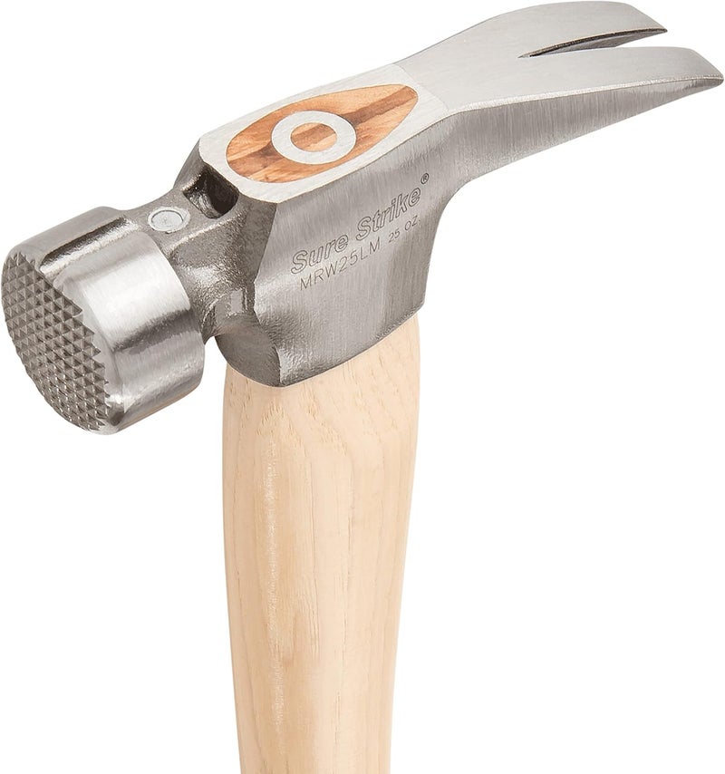 Estwing Sure Strike California Framing Hammer - 25 oz Straight Rip Claw with Milled Face & Hickory Wood Handle - MRW25LM - Image 3