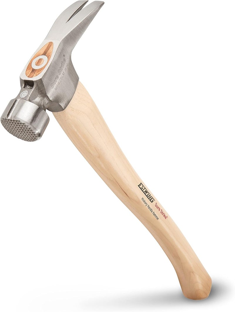 Estwing Sure Strike California Framing Hammer - 25 oz Straight Rip Claw with Milled Face & Hickory Wood Handle - MRW25LM - Image 1