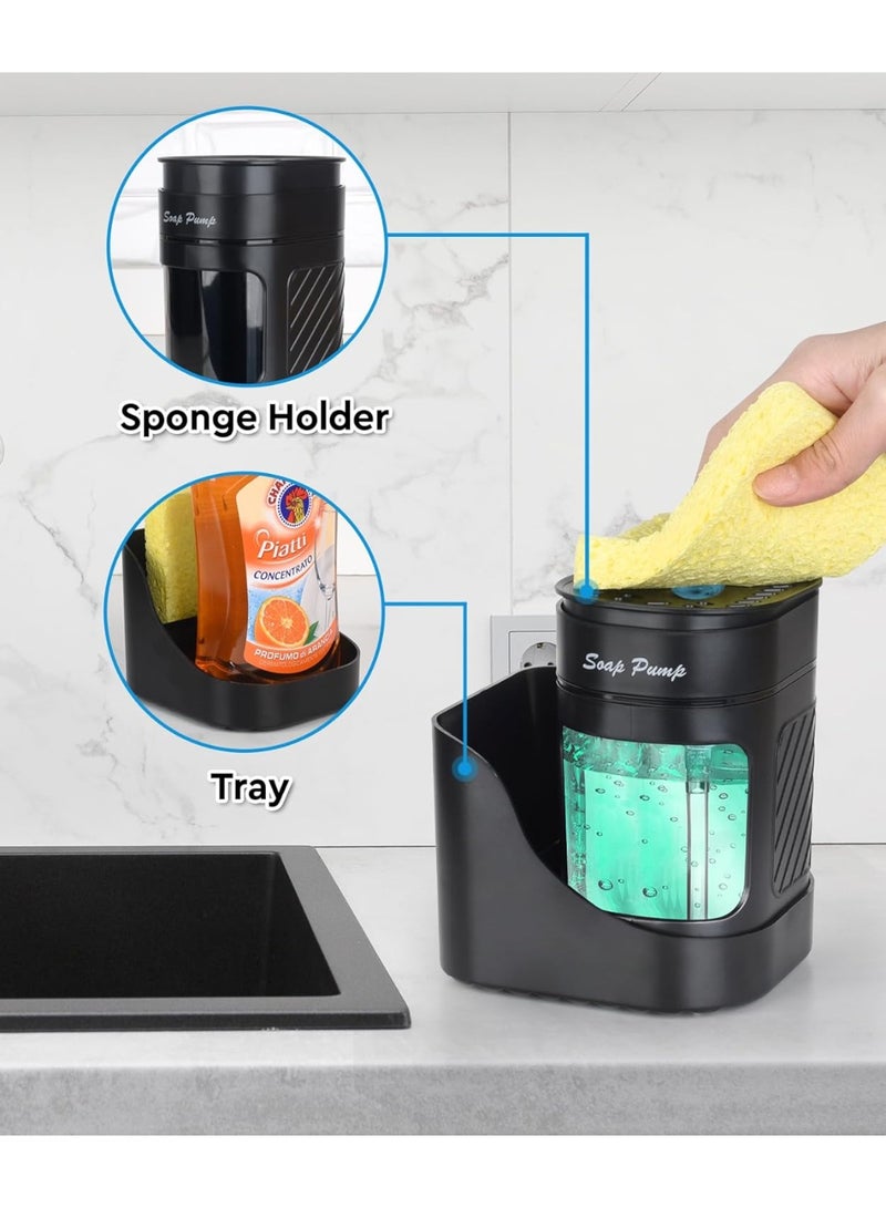 TARZ Kitchen Dish Soap Dispenser with Sponge Holder, 3-in-1 Countertop Dishwashing Soap Pump Dispenser Set for Kitchen Sink, Useful Kitchen Gadgets With Wood Paddle Sponge - Image 2