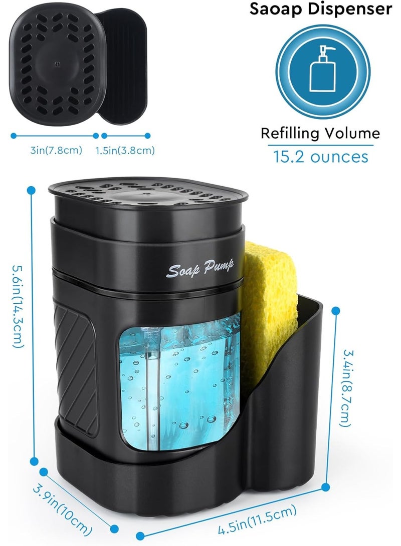 TARZ Kitchen Dish Soap Dispenser with Sponge Holder, 3-in-1 Countertop Dishwashing Soap Pump Dispenser Set for Kitchen Sink, Useful Kitchen Gadgets With Wood Paddle Sponge - Image 4