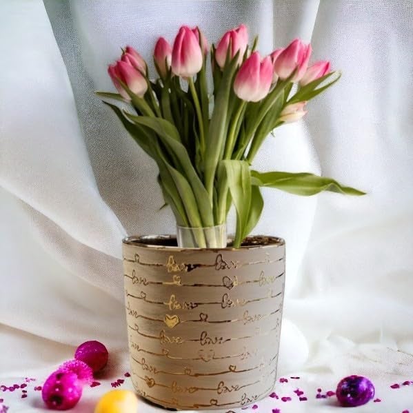 Fox & Fern Premium Imported Ceramic Planter for Vibrant Garden | Enhance The Ambiance of Your Home, Office or Garden (Dia. 5Inch) (GA133B-045 Gold+Sand) - Image 2