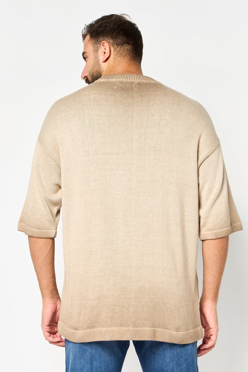 Reserved Men Ribbed Collar Textured Sweater, Brown - Image 2