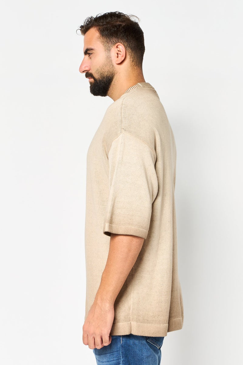 Reserved Men Ribbed Collar Textured Sweater, Brown - Image 4