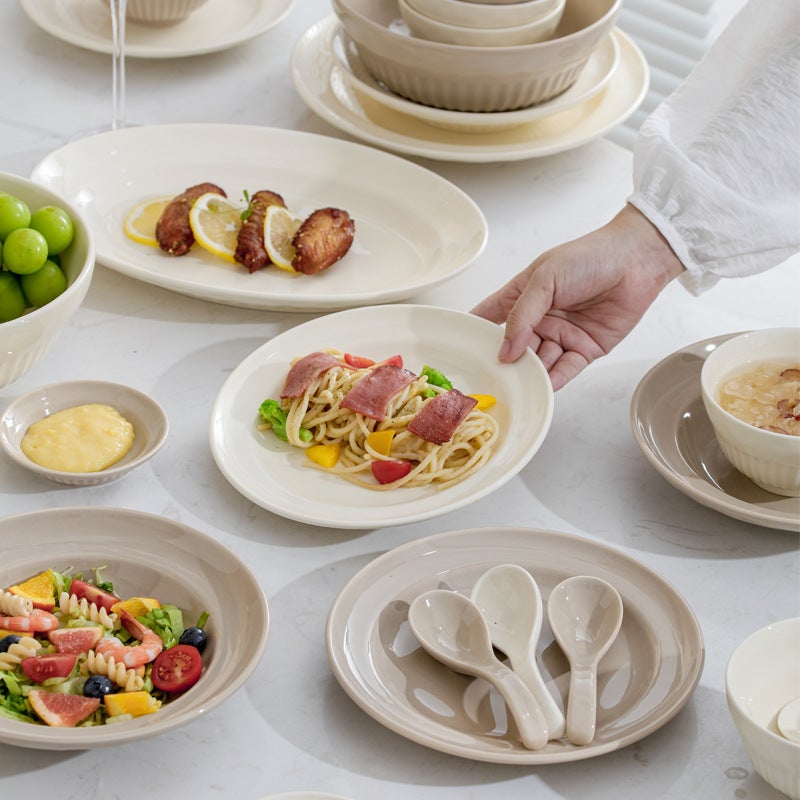 Cream Style Dishes Household Ins Tableware Dishes Full Set Ceramic Rice Bowl Dishes High Color Value Soup Bowl Dishes - Image 2