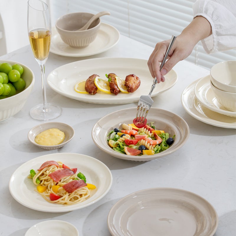 Cream Style Dishes Household Ins Tableware Dishes Full Set Ceramic Rice Bowl Dishes High Color Value Soup Bowl Dishes - Image 3