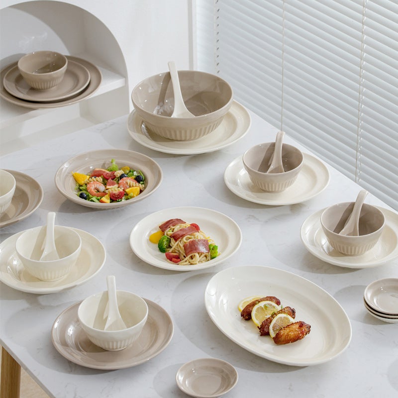 Cream Style Dishes Household Ins Tableware Dishes Full Set Ceramic Rice Bowl Dishes High Color Value Soup Bowl Dishes - Image 4