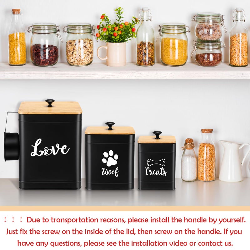 Jingmore Metal Dog Treat Containers Set of 3 with Bamboo Lids and Spoon Airtight 7+3+2 lbs Dog Food Snack Jars with DIY Labels Big Pet Cookie Storage Jar for Kitchen Counter(Black,Classic) - Image 5