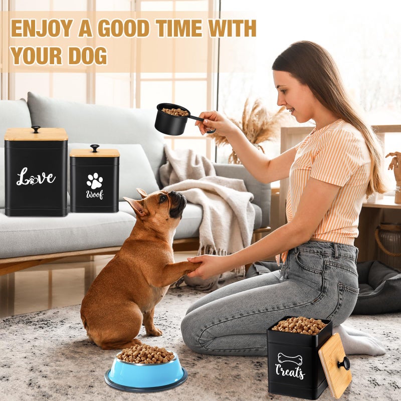 Jingmore Metal Dog Treat Containers Set of 3 with Bamboo Lids and Spoon Airtight 7+3+2 lbs Dog Food Snack Jars with DIY Labels Big Pet Cookie Storage Jar for Kitchen Counter(Black,Classic) - Image 4