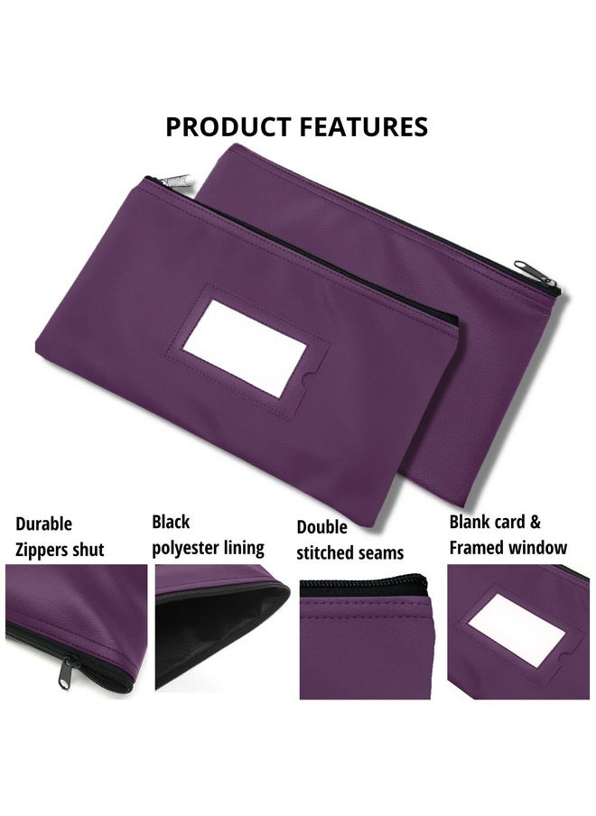 GIDABRAND - Money Bank Deposit Bag With Zipper | 11X6 Inch | Purple | Durable Leatherette Money Cash Coin Check Wallet Pouch For Men & Women With Framed Id Window And Blank Card | By Gidabrand (7) - Image 1