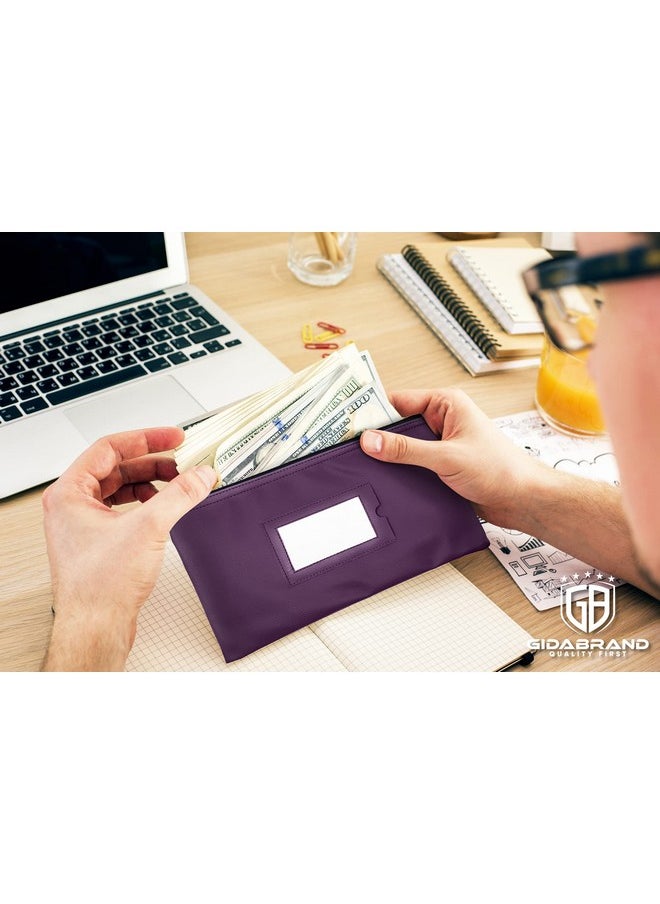 GIDABRAND - Money Bank Deposit Bag With Zipper | 11X6 Inch | Purple | Durable Leatherette Money Cash Coin Check Wallet Pouch For Men & Women With Framed Id Window And Blank Card | By Gidabrand (7) - Image 1