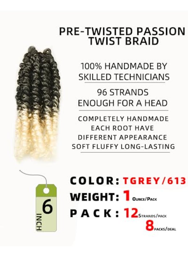 Miss Sula 6 Inch 8 Packs Pretwisted Pre Looped Passion Twist Crochet Hair for Black Women and KidsOmbre Grey to Blonde Offwhite3 Tones Synthetic Braided Hair Extensions6 Inch8 PacksGray27613 - Image 3
