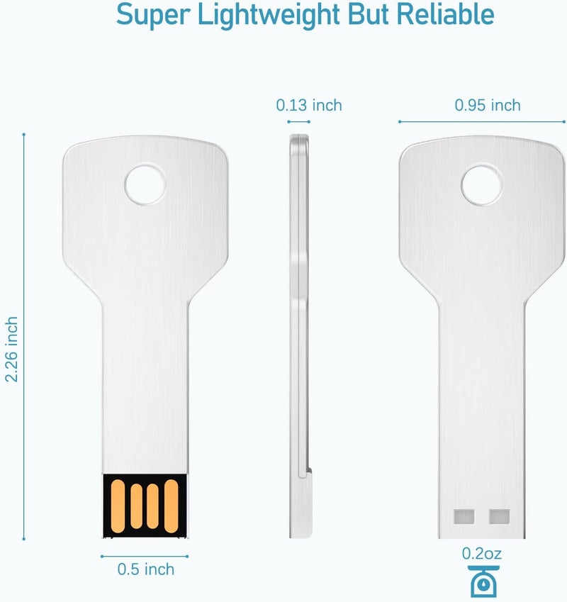 JUANWE 4GB USB Flash Drive Bulk 5 Pack, Metal Thumb Drive Small USB Key Shape Jump Drive Waterproof Zip Drive 2.0 Portable Memory Sticks for PC/Tablets/Mac/Laptop, Mixcolor for Customered Data Storage - Image 5