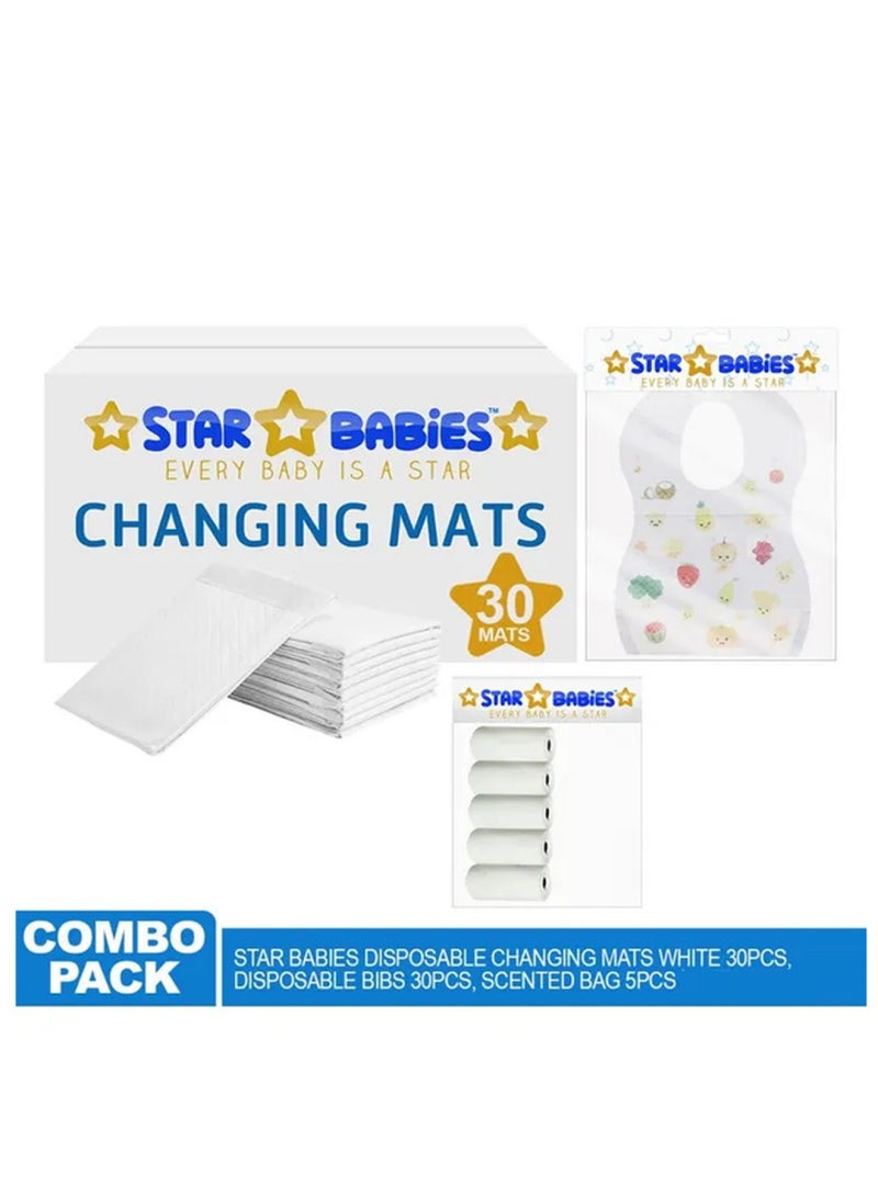 STAR BABiES Combo Packs Changing Mat 10Pcs Scented Bag Pack Of 5 Bibs 30Pcs-White - Image 2