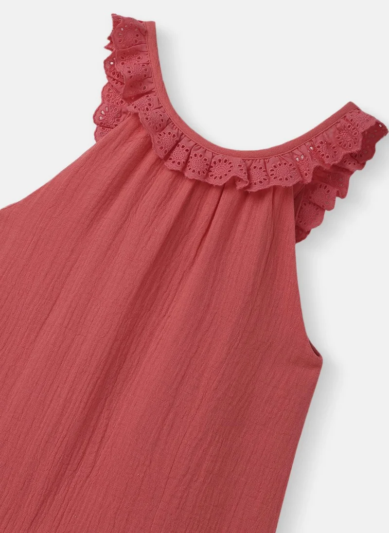 Nautinati rose red Nautinati Girls Schiffli Dress | Age 2 - 10 Years for Women | Best Price UAE