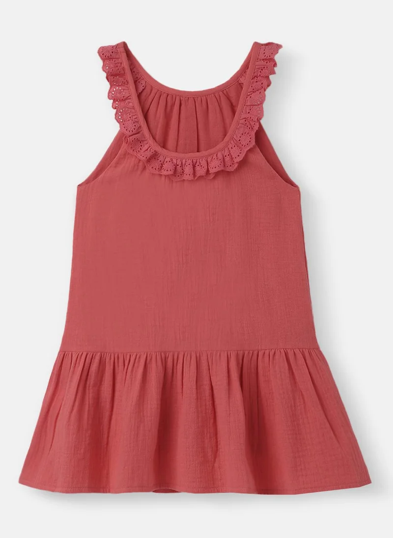 Nautinati rose red Nautinati Girls Schiffli Dress | Age 2 - 10 Years for Women | Best Price UAE