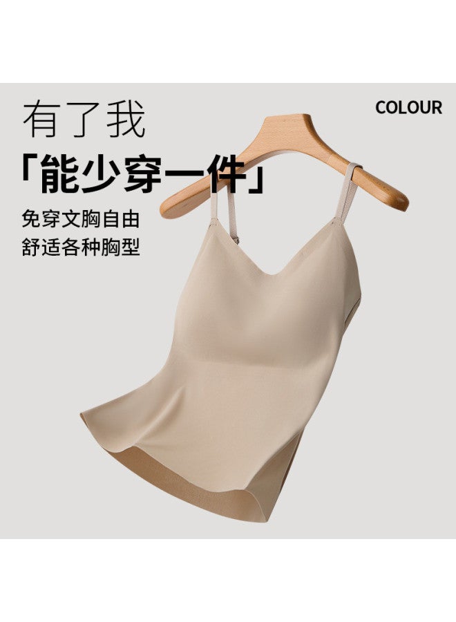 pincai Built-In Bra Camisole With Back Detail, Long Length, Fixed Cups, Wire-Free, Seamless For Layering Or Wear Alone - Image 4