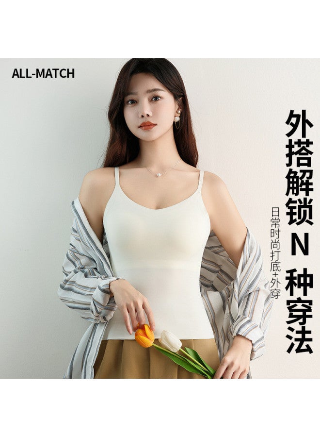 pincai Built-In Bra Camisole With Back Detail, Long Length, Fixed Cups, Wire-Free, Seamless For Layering Or Wear Alone - Image 2