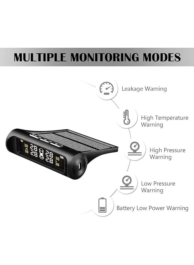 SCIENISH Car Tire Pressure Monitoring Intelligent System Solar Power Wireless Led Display Tpms With 4 External Sensor - Image 2