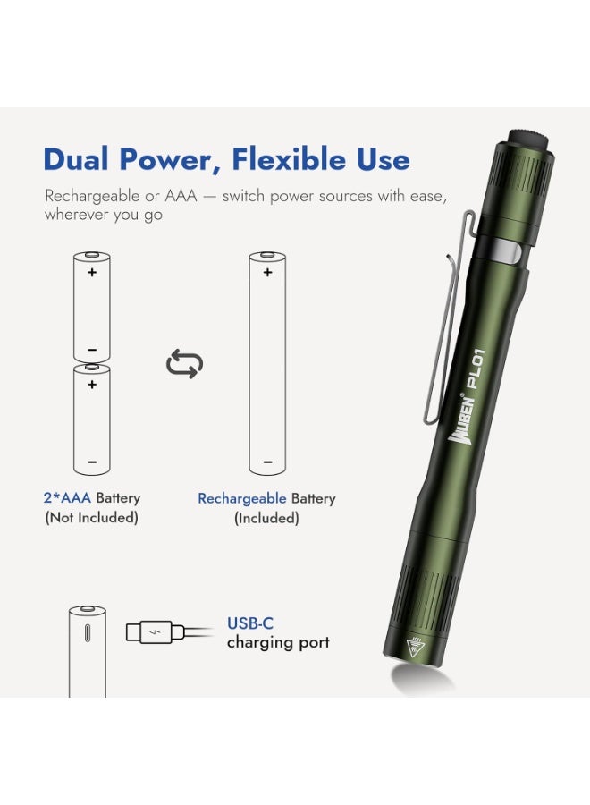 WUBEN PL01 Torch Light, 650 Lumens Pocket EDC Flashlight Rechargeable, Bright LED Pen Flashlight, IP68 Handheld Flash Lights, Compatible 2 AAA Battery for Home, Outdoor, Emergencies, Inspection - Image 2