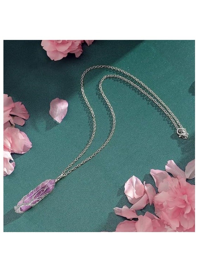 Handcrafted Wire-Wrapped Crystal Necklace with Hexagonal Natural Stone Pendant – Unisex Quartz Gemstone Jewelry for Women & Men - Image 3