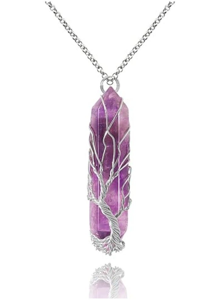Handcrafted Wire-Wrapped Crystal Necklace with Hexagonal Natural Stone Pendant – Unisex Quartz Gemstone Jewelry for Women & Men - Image 1
