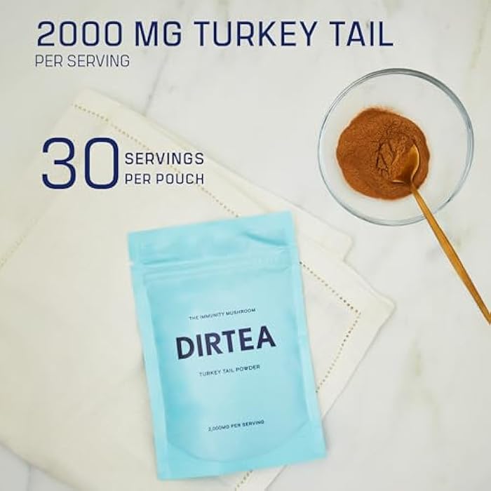 DIRTEA Turkey Tail Mushroom Powder | 2,000mg / Serving | Organic, Vegan & Non GMO | Immune System & Digestion | High Strength Supplement | 60g - 30 Servings - Image 3