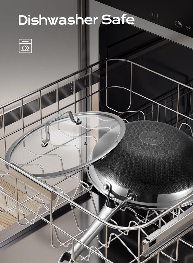 FGJ Wok pan,12 inch Hybrid Wok with Lid,PFOA Free Cookware,Non Stick Stainless Steel Woks & Stir-fry pans Nonstick, Dishwasher and Oven Safe, Works on Induction - Image 5