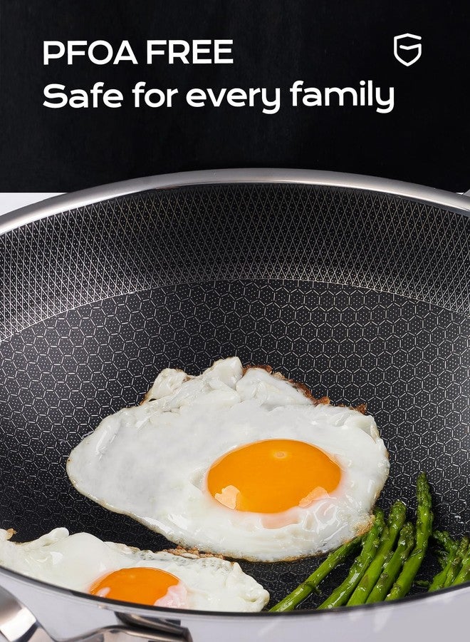 FGJ Wok pan,12 inch Hybrid Wok with Lid,PFOA Free Cookware,Non Stick Stainless Steel Woks & Stir-fry pans Nonstick, Dishwasher and Oven Safe, Works on Induction - Image 3