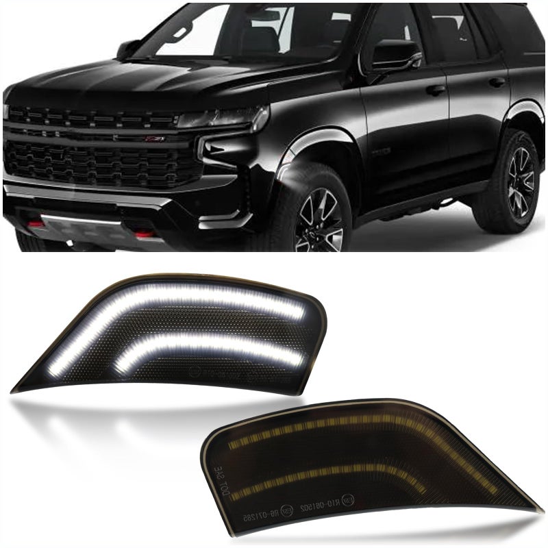 KEEGTBOX Smoked Lens LED Side Marker Light Compatible with 20212025 up Chevrolet TahoeSuburbanGMC YukonYukon XLYukon DenaliCadillac Escalade ESV White Front Turn Signal Lamp WHITE LIGHT
