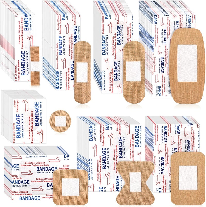 BBTO 400 قطعة لاصقات مرنة من القماش مجموعة متنوعة لاصقات قابلة للتنفس للجروح في الأصابع للإسعافات الأولية للعائلة 8 أنماط - Image 1