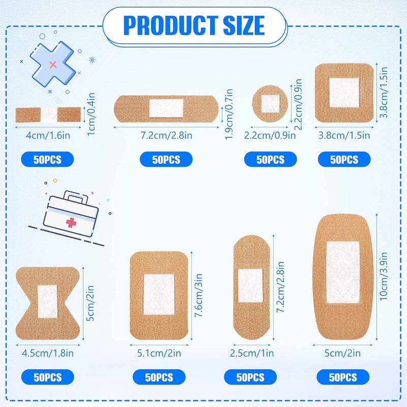 BBTO 400 قطعة لاصقات مرنة من القماش مجموعة متنوعة لاصقات قابلة للتنفس للجروح في الأصابع للإسعافات الأولية للعائلة 8 أنماط - Image 2