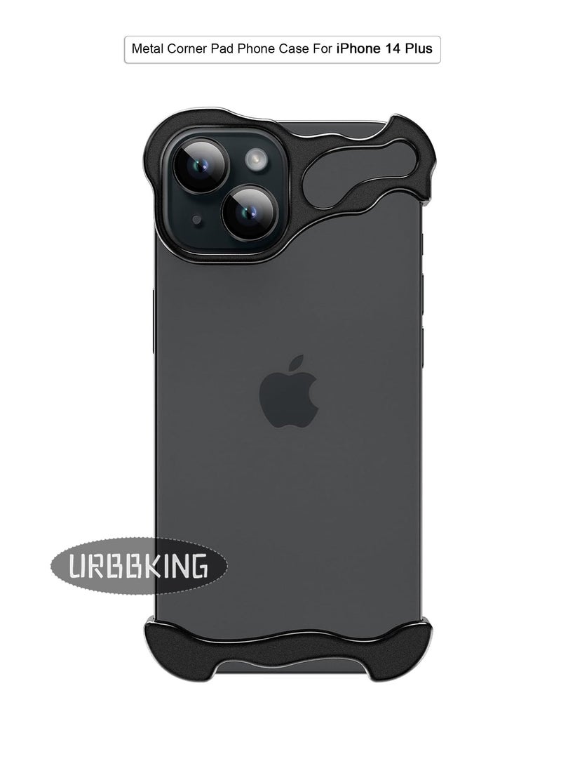 URBBKING For iPhone 14 Plus Shaped True Frameless Metal Corner Pad Phone Case Drop Proproof 14plus Case Black - Image 1