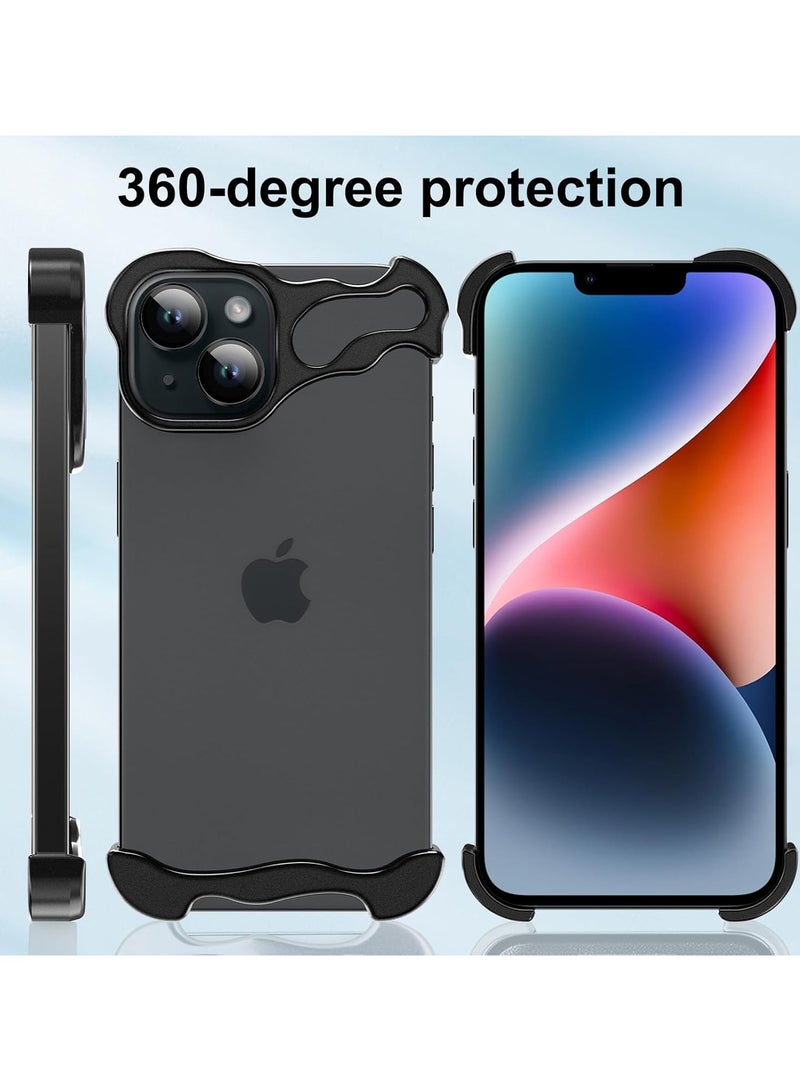 URBBKING For iPhone 14 Plus Shaped True Frameless Metal Corner Pad Phone Case Drop Proproof 14plus Case Black - Image 3