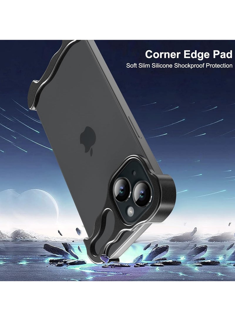 URBBKING For iPhone 14 Plus Shaped True Frameless Metal Corner Pad Phone Case Drop Proproof 14plus Case Black - Image 5