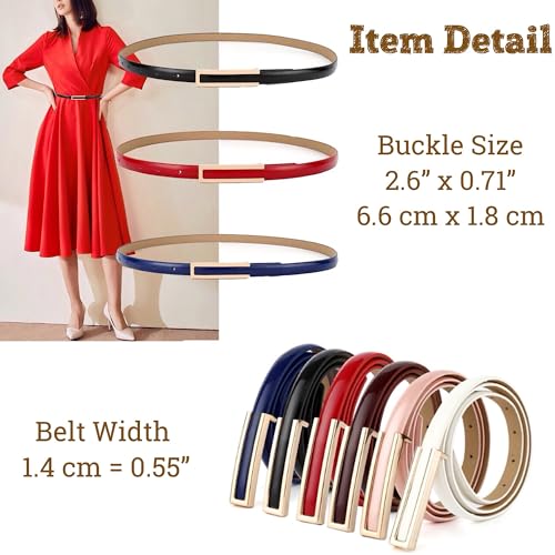 CaserBay Women's Belt Fashion Elegant Dress Skinny Patent Leather Belts Waistband Thin Waist Belt Alloy Gold Buckle, Red, For Waist 28"- 34", Women Size S-M, 4-6 - Image 4