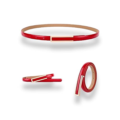 CaserBay Women's Belt Fashion Elegant Dress Skinny Patent Leather Belts Waistband Thin Waist Belt Alloy Gold Buckle, Red, For Waist 28"- 34", Women Size S-M, 4-6 - Image 1