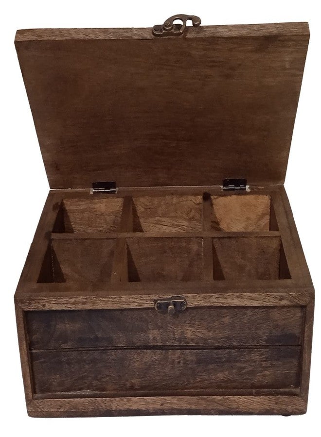 Purpledip Wooden Box For Tea, Coffee, Sugar Or Spices: 6 Slots For Wide Variety (12236A) - Image 4
