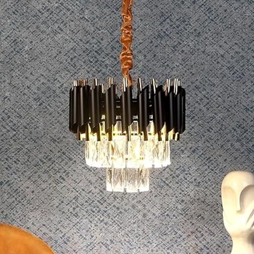 SINOMAN Modern Led Crystal Chandelier with Black and Gold Finish Luxury Ceiling Light Fixture with K9 Droplets Elegant Pendant Light Ideal for Temple, Pooja Room, Mandir, or Living Room (300MM) - Image 1