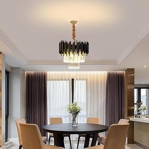 SINOMAN Modern Led Crystal Chandelier with Black and Gold Finish Luxury Ceiling Light Fixture with K9 Droplets Elegant Pendant Light Ideal for Temple, Pooja Room, Mandir, or Living Room (300MM) - Image 3