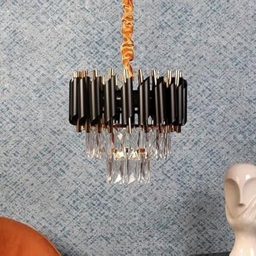 SINOMAN Modern Led Crystal Chandelier with Black and Gold Finish Luxury Ceiling Light Fixture with K9 Droplets Elegant Pendant Light Ideal for Temple, Pooja Room, Mandir, or Living Room (300MM) - Image 2