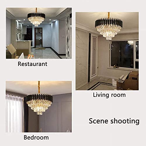 SINOMAN Modern Led Crystal Chandelier with Black and Gold Finish Luxury Ceiling Light Fixture with K9 Droplets Elegant Pendant Light Ideal for Temple, Pooja Room, Mandir, or Living Room (300MM) - Image 4