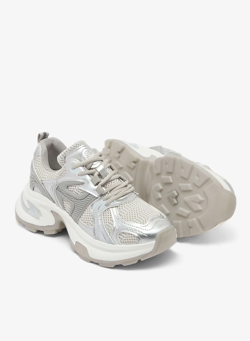 Ginger  Chunky Sole Lace Up Sneakers Silver for Women | Best Price UAE