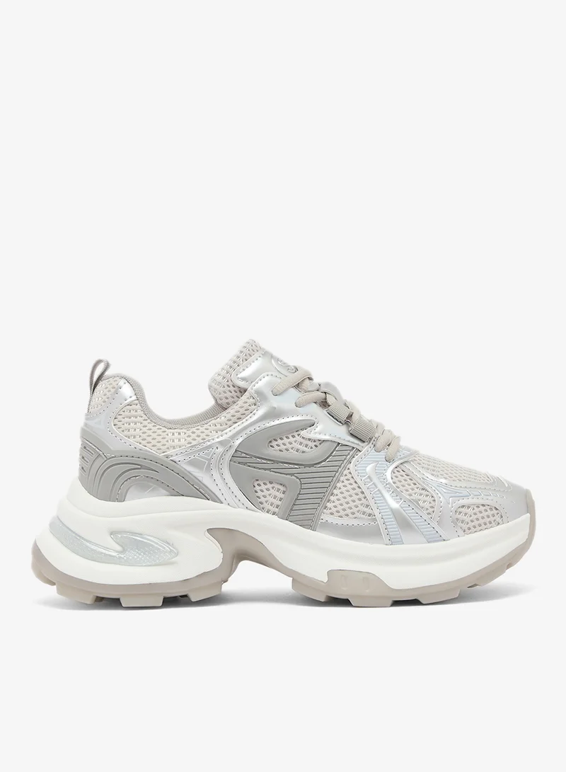 Ginger Chunky Sole Lace Up Sneakers Silver
